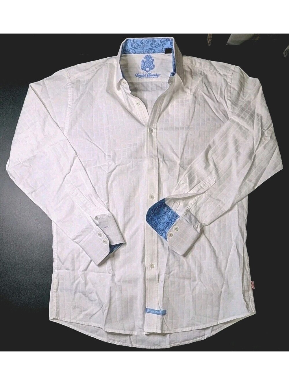 English Laundry White Dress Shirt Paisley Design Windowpane 16 34/35
